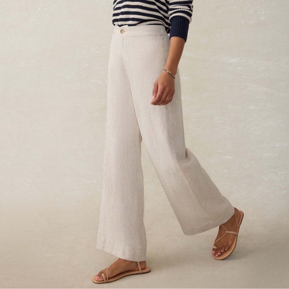 NWT Faherty Sun strider linen flax Women's Pants Sz L $168 - Picture 4 of 6